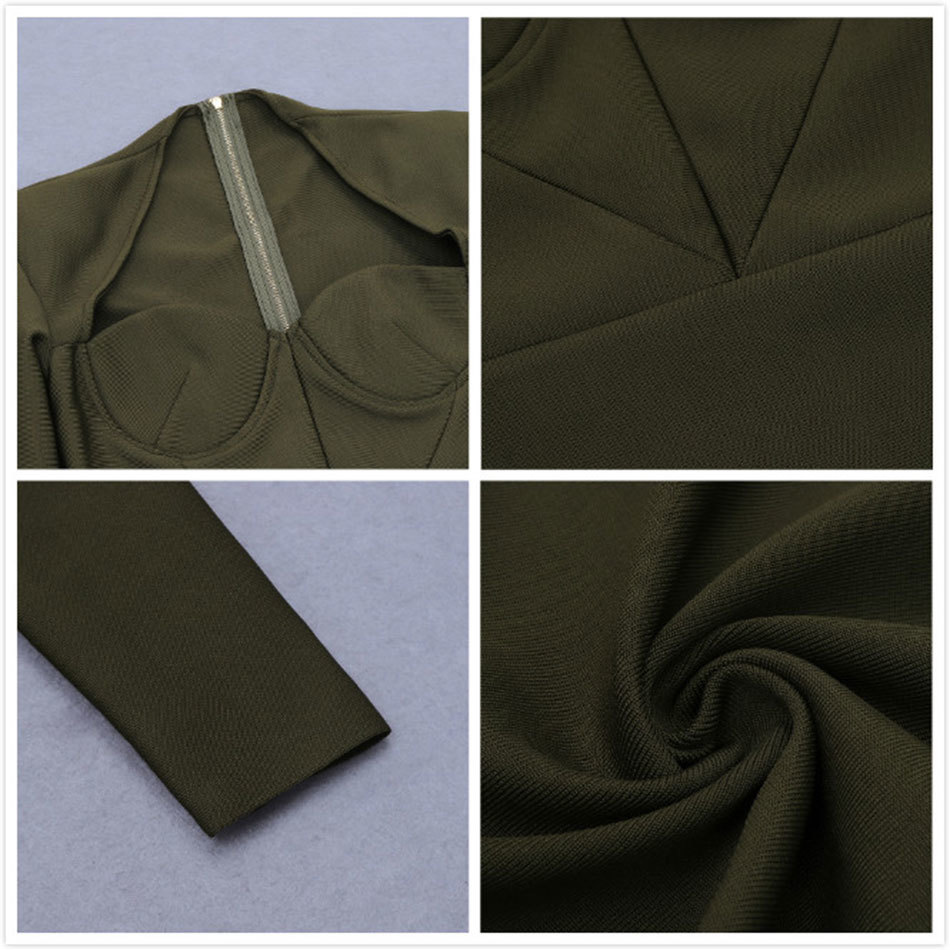 Free Autumn Women's Elegant Bandage Dress Sexy V-neck Long Sleeve Bodycon Midi Club Evening Party 210524