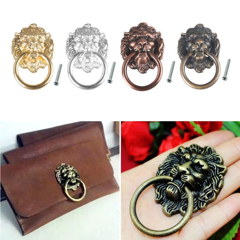 Ancient brass bronze lion's head Shape Simple Gaul Jewelry Chest Box Loading cabinet Handle Pull button Ring 4 color