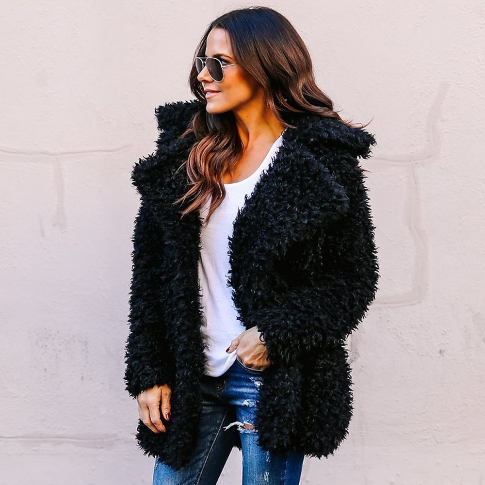 Elegant Faux Fur Coat Puls Size Plush Jackets Europe Style Overcoat Women Winter Casual Long Sleeve Cardigan Outwear 210428