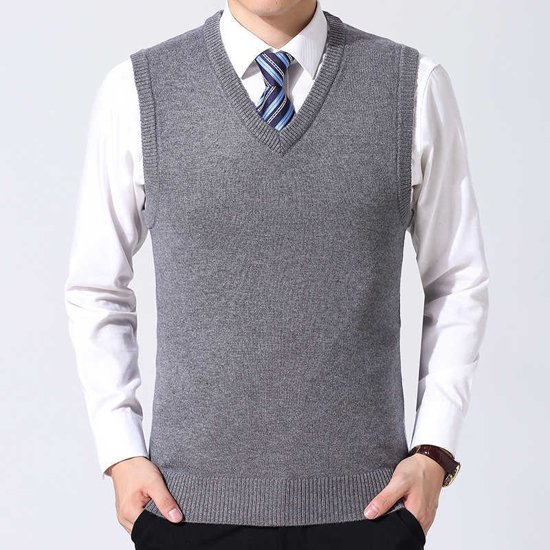 Man Cashmere Vest Casual Solid Color Sleeveless Sweater V-Neck Male Knit Clothing Pullovers Jumper Y0907
