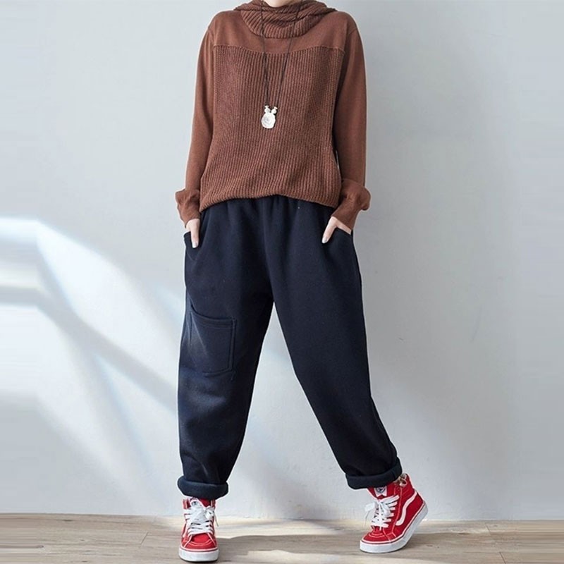 Autumn Winter Korea Fashion Women Elastic Waist Loose Pants Thicken Warm Casual Harem Femme Trausers Plus Size V120 210512
