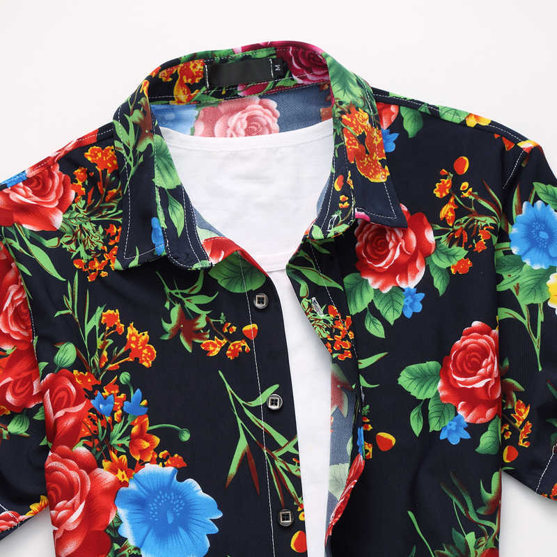 Fancy Short Sleeve Shirt Men Summer Fashion Casual Plus Size Mens Floral Shirts High Quality Flower Shirts Mens Social 6XL 210528