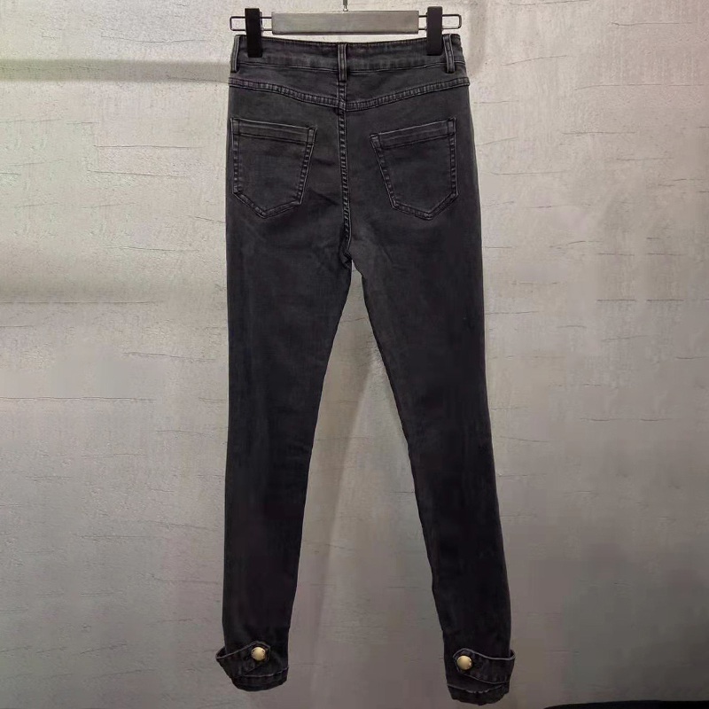 Patchwork Rivet Slim Jeans For Women High Waist Elastic Black Casual Denim Pants Female Fashion Clothing 210521