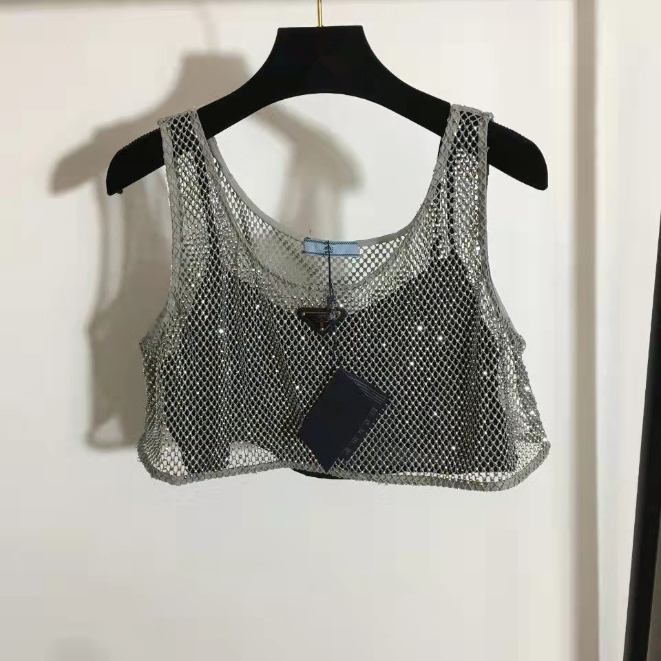 New Triangle Logo Flash Diamond Hollow Out Women's Tanks Mesh Camisole with Camisole Lining, White
New Triangle Logo Flash Diamond Hollow Out Women's Tanks Mesh Camisole with Camisole Lining, White