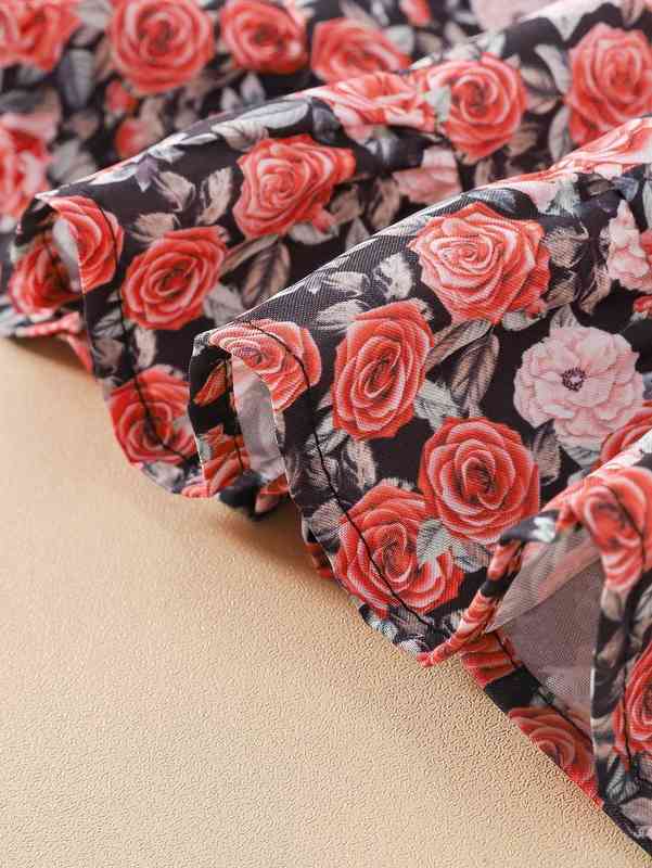 Baby Allover Floral Frill Trim Shirred Dress SHE