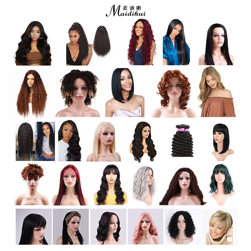 Fashion lady long curly hair Afro wig black water wave synthetic headband wigs