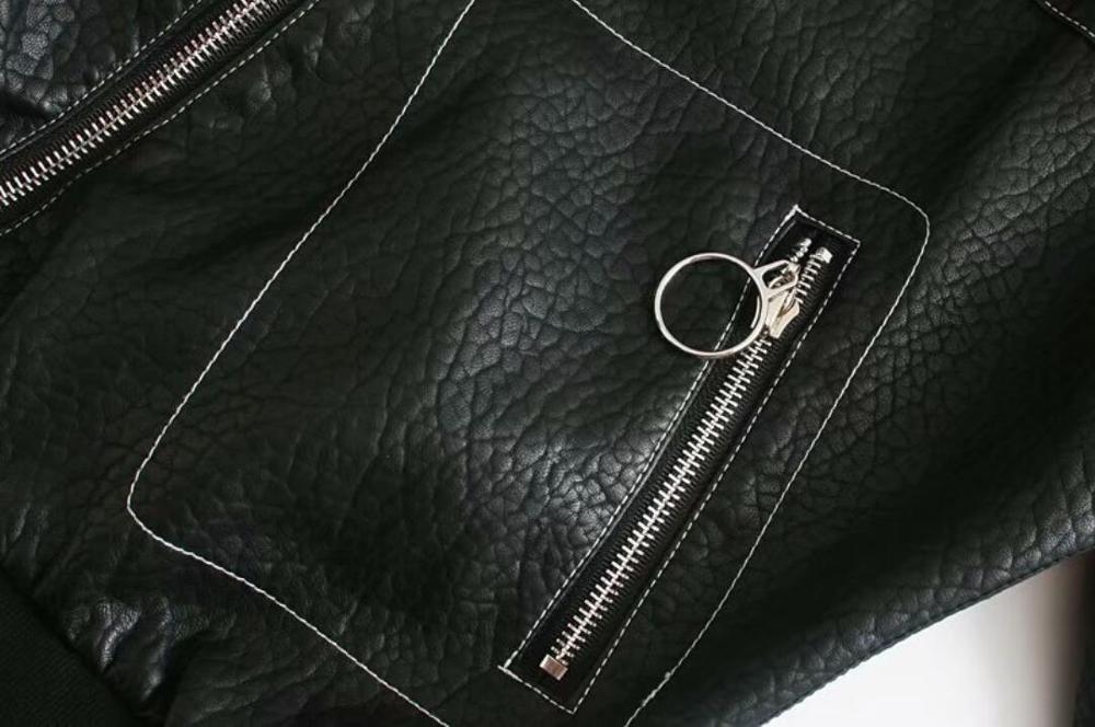 Safari Women Spliced Hooded Faux Leather PU Jacket Double Pockets Loose Zipper Casual Coat 210429