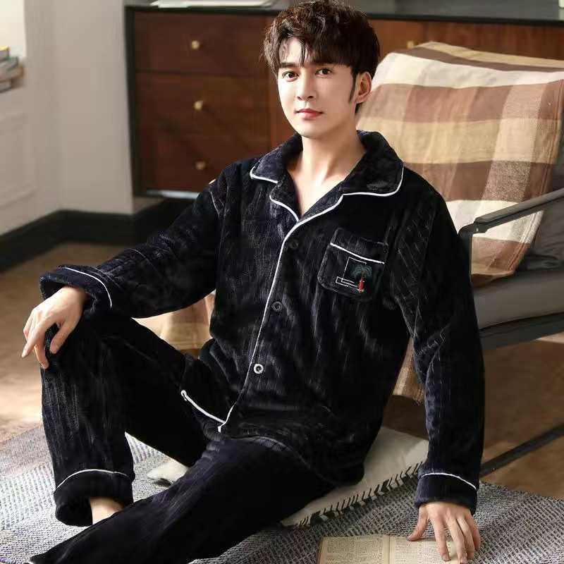 Winter Thick Men Coral fleece Pajamas set Flannel Warm Soft pijama hombre Sleepwear Pijama Homme Nightwear Pyjamas MSJ012 211014