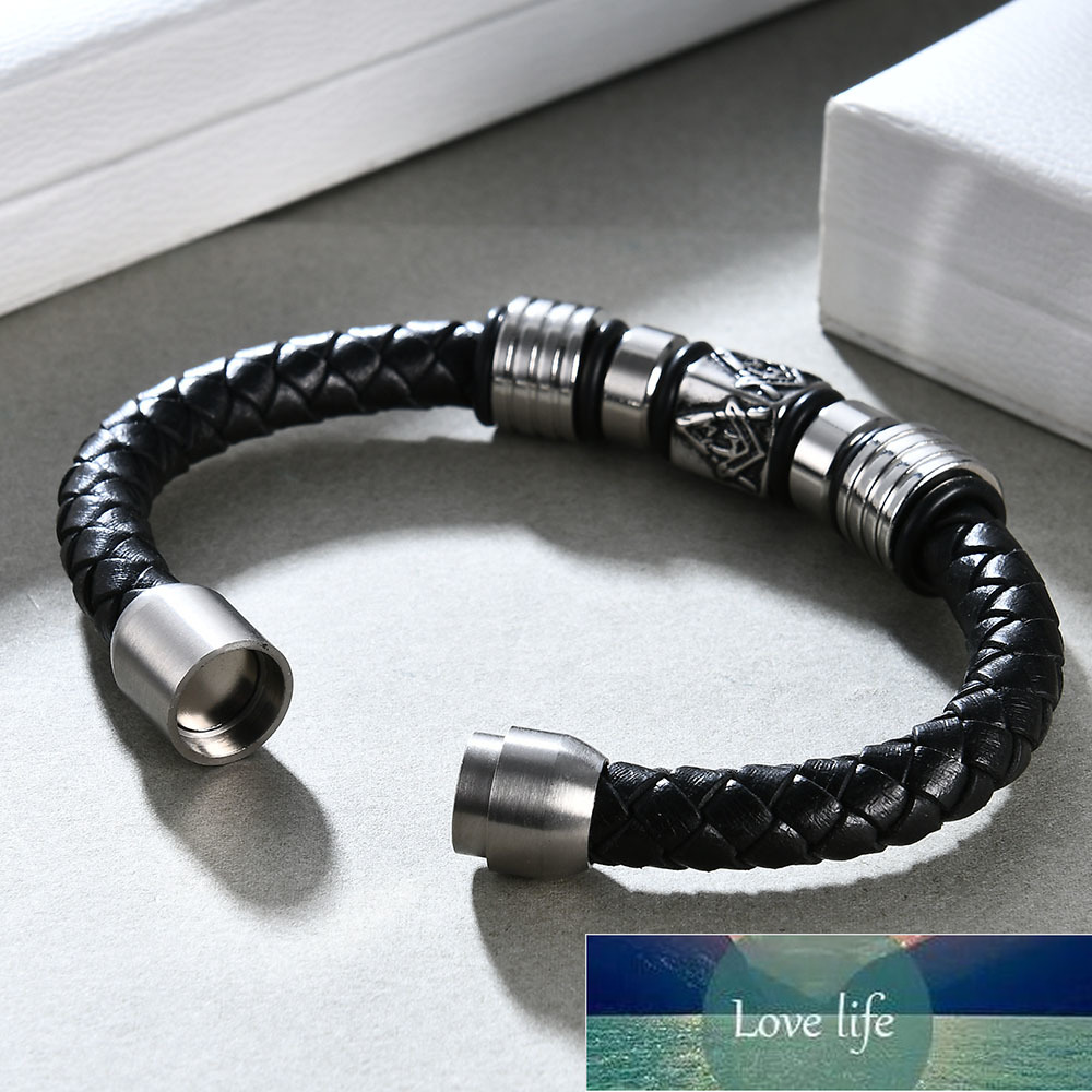 New Super Cool Men Magnetic Buckle Genuine Leather Bracelet Stainless Steel Masonic Bracelets Men Jewelry Factory price expert design Quality Latest S