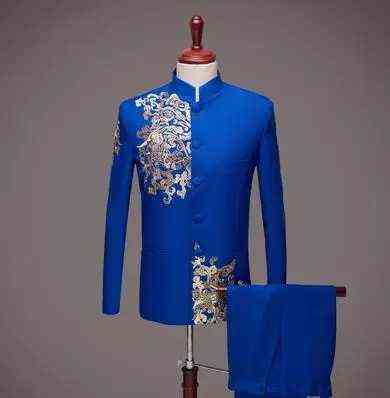 Black White Men's Suits Chinese style Gold Embroidery Blazers Prom Host Stage Outfit Male Singer Teams Chorus Wedding DS Costume 211120