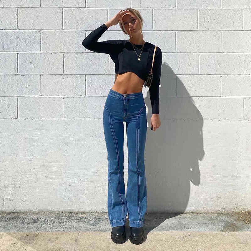 Woman Jeans middle Waist Clothes Denim Clothing Blue Streetwear Vintage Quality Fashion Harajuku Straight Pants 210524