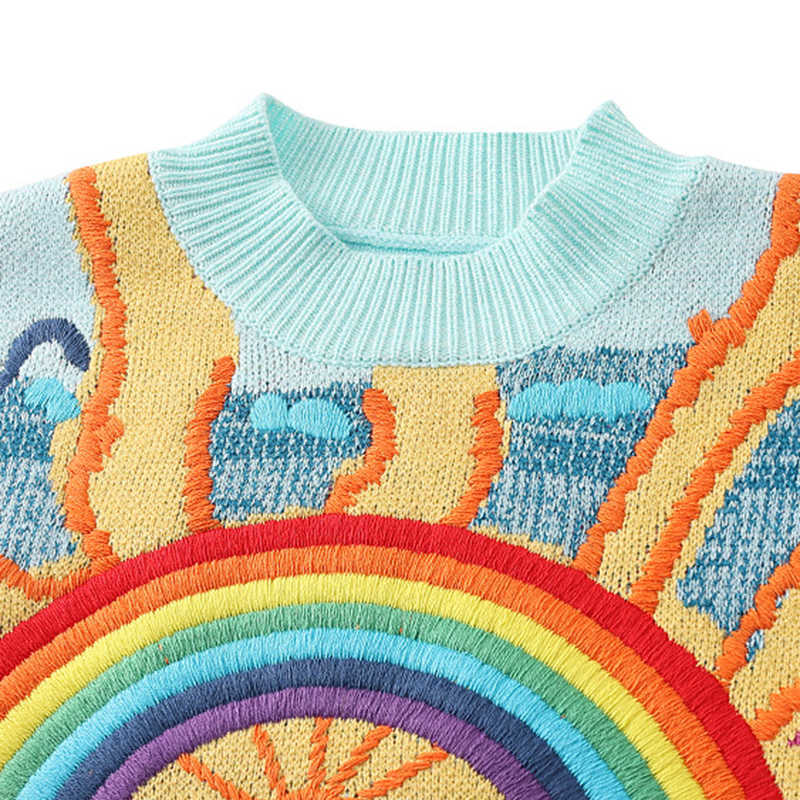 Oversized Sweater Women Fashion Rainbow Striped Embroidered Letters Knitted Pullovers Loose Casual Streetwear Tops C-237 211011Z