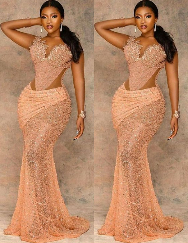 Plus Size Arabic Aso Ebi Mermaid Gold Lace Prom Dresses Sheer Neck Beaded Evening Formal Party Second Reception Gowns Dress ZJ217