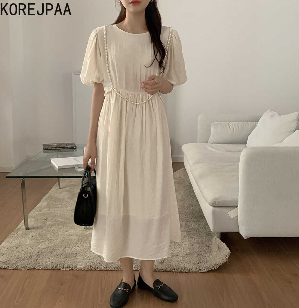 Korejpaa Women Dress Summer Korean Chic Girls French Round Neck Pleated Design Pearl Chain Decoration Puff Sleeve Vestidos 210526, Beige
Korejpaa Women Dress Summer Korean Chic Girls French Round Neck Pleated Design Pearl Chain Decoration Puff Sleeve Vestidos 210526, Beige