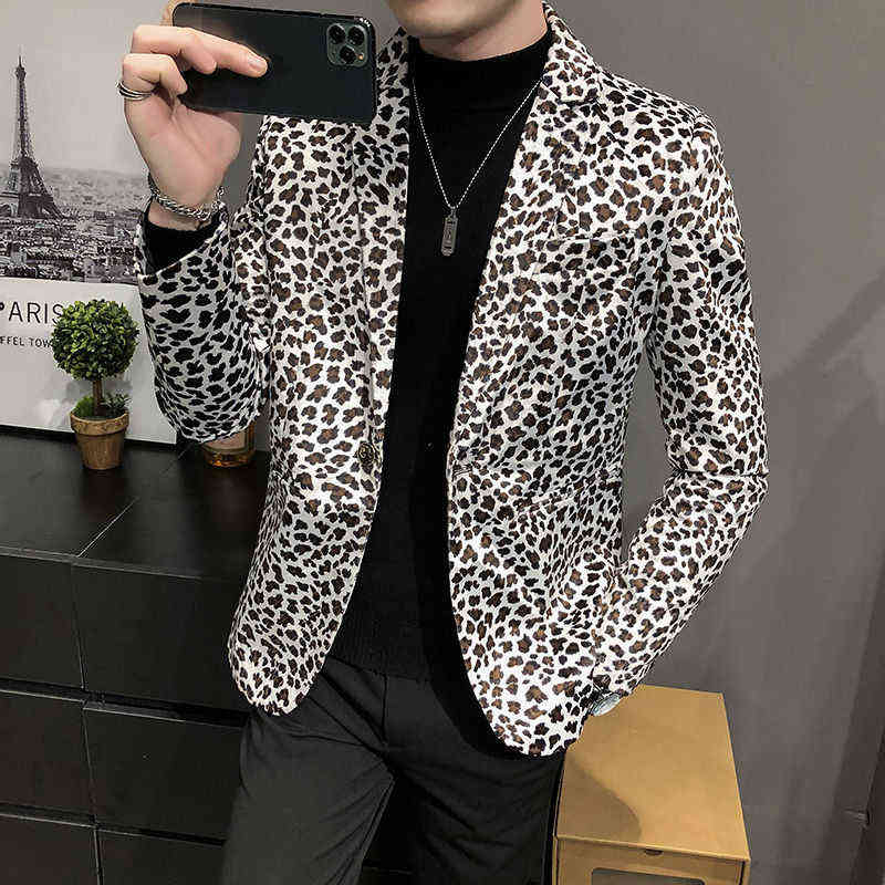 Mens Leopard Blazer Nightclub Prom Party Outfit Stagewear Male Suit Jacket Masculino Slim Fit M-3XL Hombre 211120