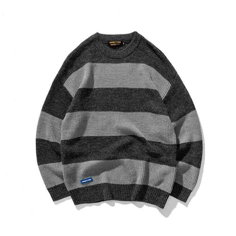 IEFB /men's clothing Autumn pullover sweater ins trendy striped contrast color loose round neck kintted tops for men 9Y3801 210524