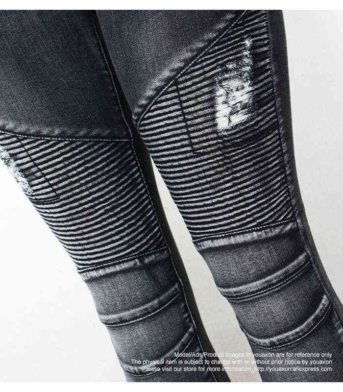 2168 Youaxon Black Motorcycle Biker Zip Jeans Women`s Mid High Waist Stretch Denim Skinny Pants Motor Jeans For Women 211112