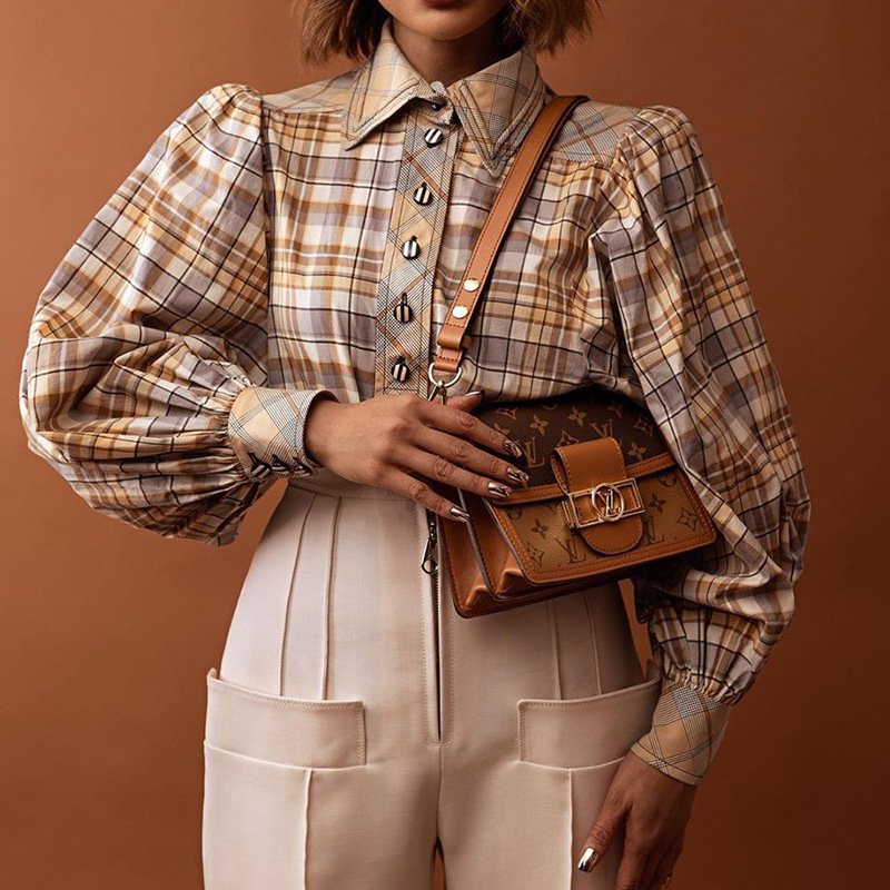 Women Blouse Woman Plaid Blouses Shirts Vintage Casual Plus Size Tops Bloues Stylish Long Sleeve s Clothes 210524