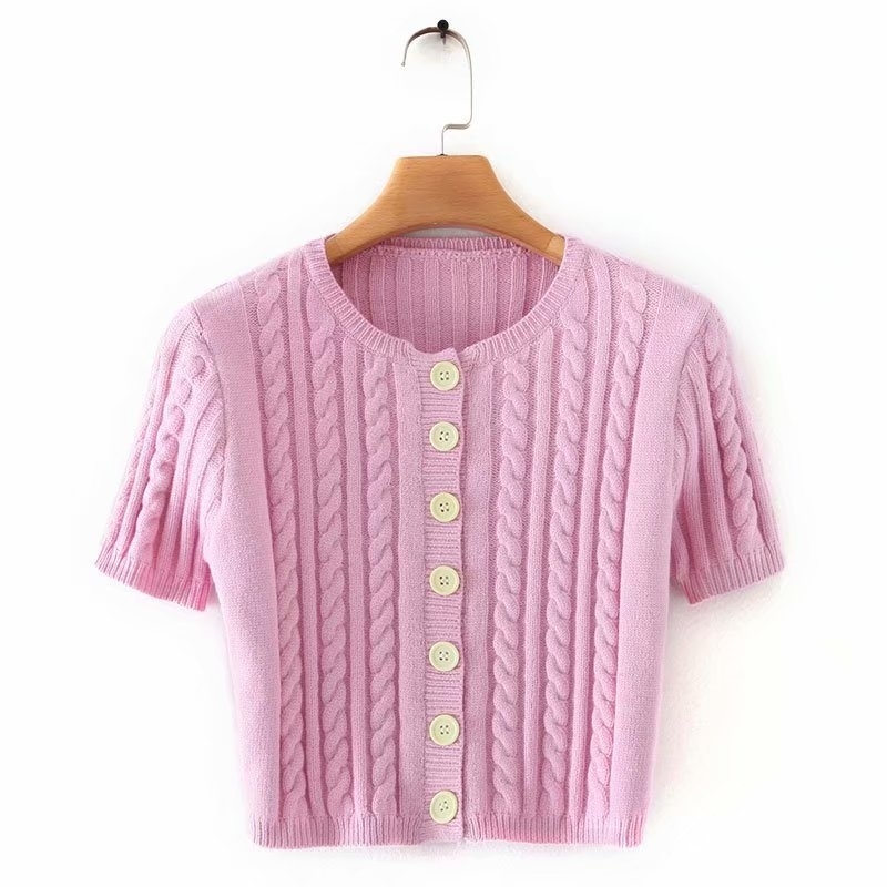 Female crop cardigans women causal soft pink sweater top autumn winter Knitted short sleeve korean 210427