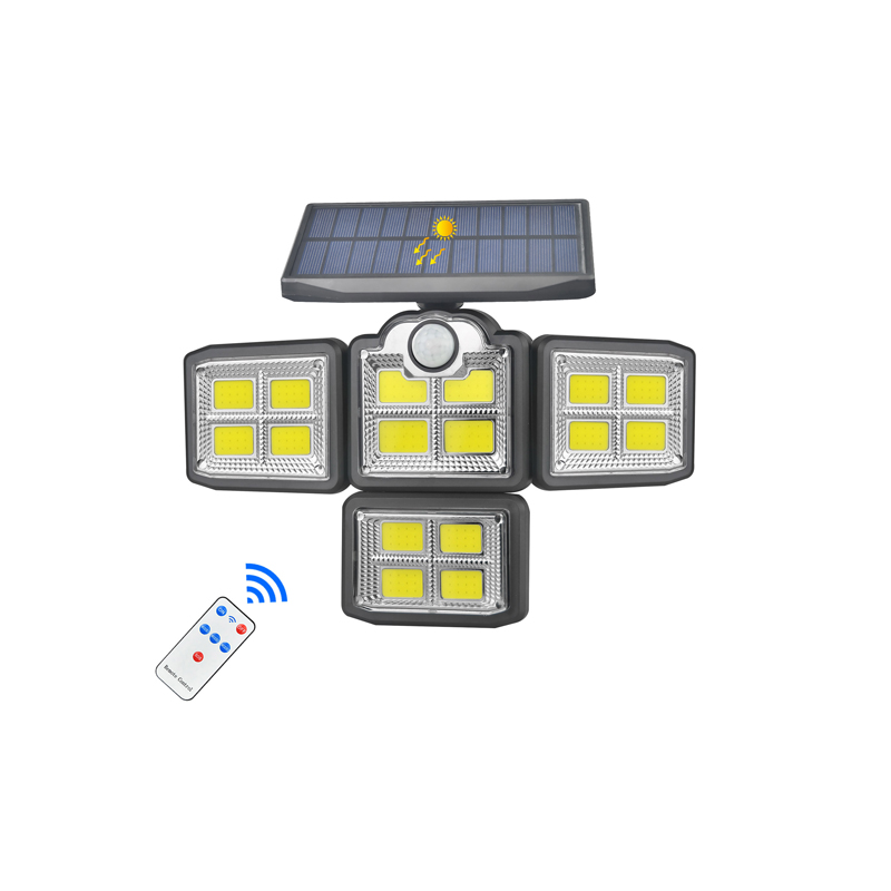 198 COB LED Solar Lamp Sensor Light Four-head Rotatable Garden Floodlight Wall Spotlight