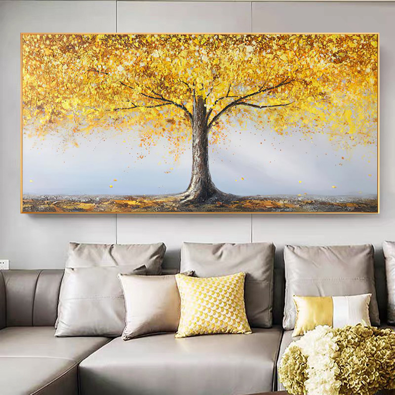 Vintage Home Decor Golden Rich Tree Poster Oil Painting Printed On Canvas Wall Art Pictures For Living Room Decoration Entrance