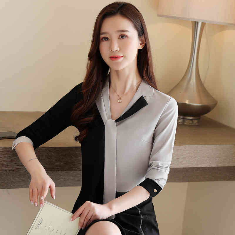 Spring Women Clothes Elegant V-neck Shirt Korean Fashion Clothing Casual Long Sleeve Chiffon Blouse Blusas 8472 50 210506