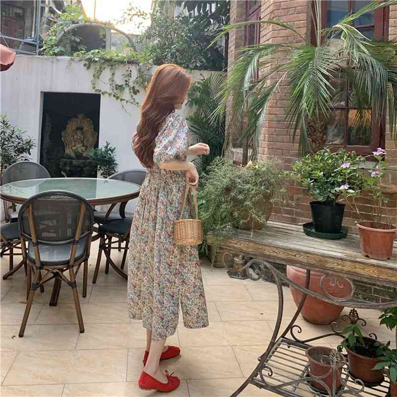 French Style Vintage Puff Sleeve Floral Print Dresses Women Midi Long Party Vestido Feminino for 14557 210506