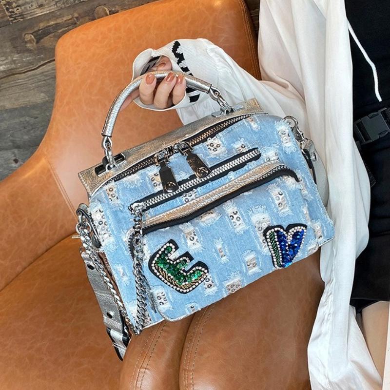Evening Bags Women's Designer Luxury Handbag 2021 Fashion High Quality Denim With Leather Tote Sac A Main Shoulder Messenger Bag, Black
Evening Bags Women's Designer Luxury Handbag 2021 Fashion High Quality Denim With Leather Tote Sac A Main Shoulder Messenger Bag, Black