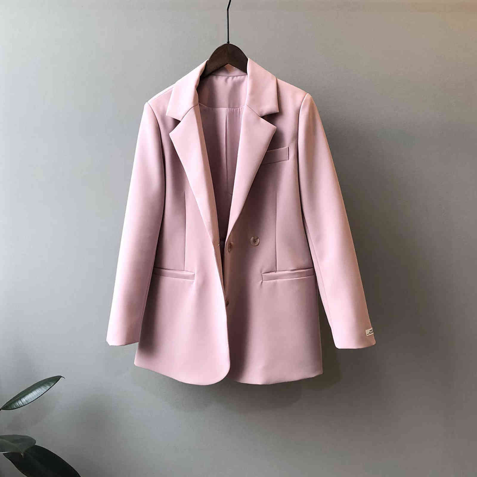 Yeeloca Temperament White Blazer Women's Spring Two Buttons Notched Suit Coat British Style Loose Long Sleeve Top 211122