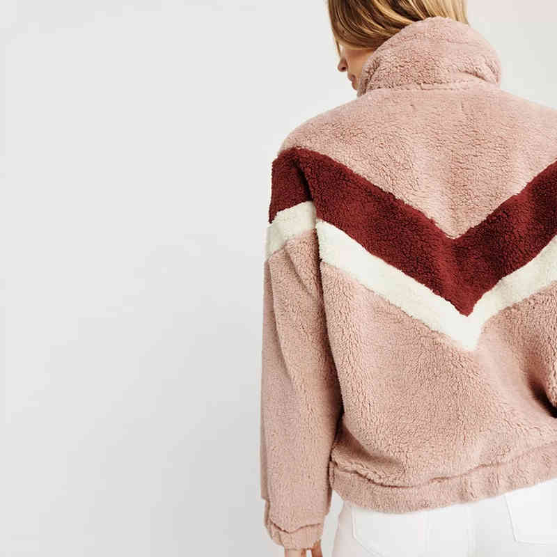 Warm Hoodies For Women Autumn Winter Patchwork Zipper Long Sleeve Fleece Pullover Casual Loose Teddy Sweatshirts Sudaderas Mujer 210515