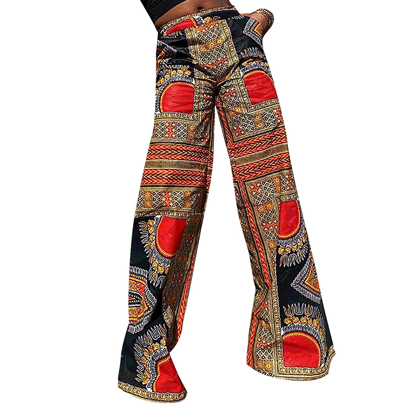 Women Pants Capris High Waist Printing Wide Leg Plus Size Long Trousers Fashion Casual 210513