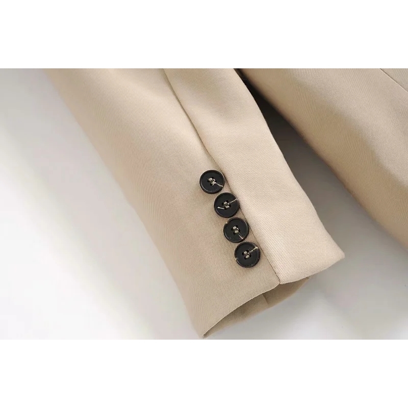 vintage ladies pocket suits autumn cream fashion women jackets singe-button female coats casual girls notched jacket 210430