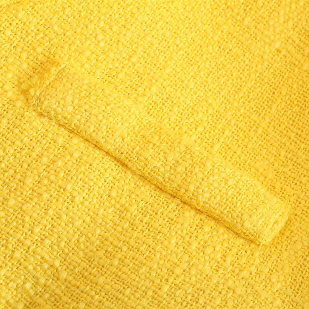 Fashion Women Yellow Tweed Blazer Jacket Spring Double Breasted Female Autumn Coat Chic Pockets Office Lady Elegant Top 210521