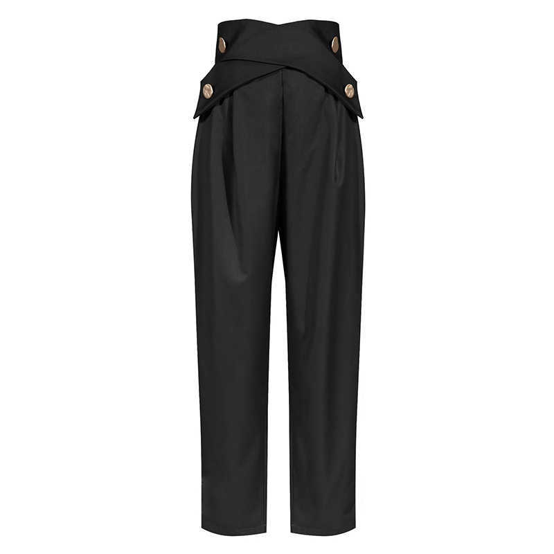 TWOTWINSTYLE Casual Irregular Trousers For Women High Waist Lace Up Button Straight Slim Pants Female Autumn Fashion 211008