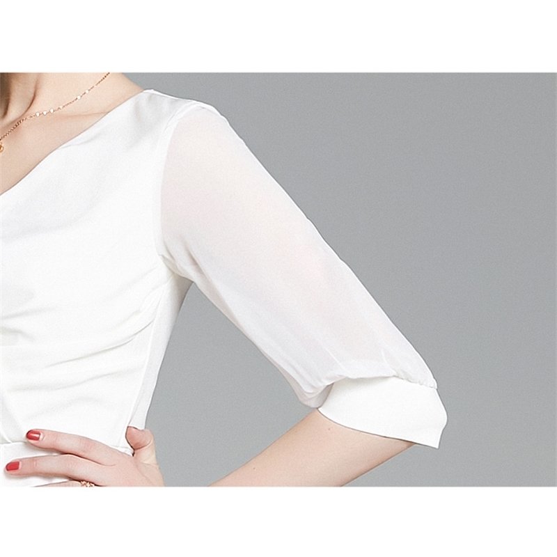 Arrival Fashion Elegant V-Neck Lady Party Dress Women Half Sleeve Ruffle White Mermaid Dresses Vestidos 210520