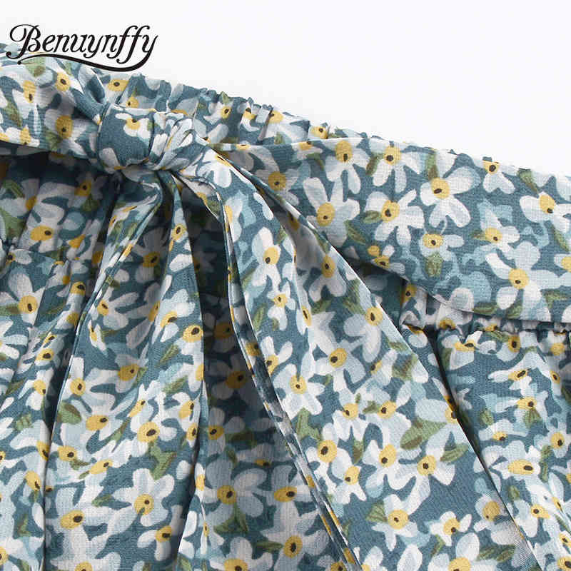 Bow Tie Floral Print Wide Leg Pants Women Summer Trousers Boho Holiday Casual High Elastic Waist Ladies Belt 210510