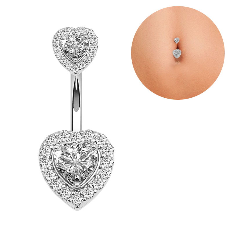 Allergy Free Stainless Steel Navel Belly Button Rings Gold Button Designer Jewelry Cubic Zircon Diamond Heart Belly Stud Piercing Body Jewelry for Wom
