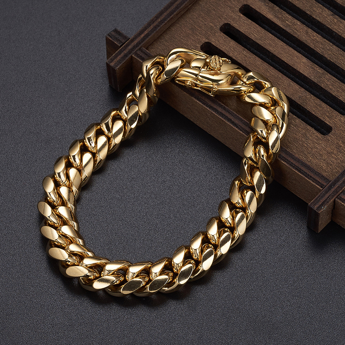 Mens Hip Hop TopBling Cuban Link Chain Bracelets Solid Stainless Steel 18K Real Gold Plated Bangle Jewelry 8-18mm