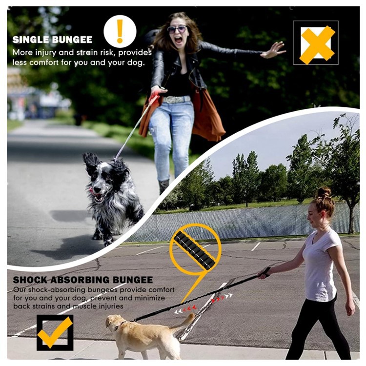 6FT Heavy Duty Dog Leashes 2 Padded Handles No Pull for Shock Absorption with Car Seat Belt Strong Bungee Reflective Training Walking Dogs Leash