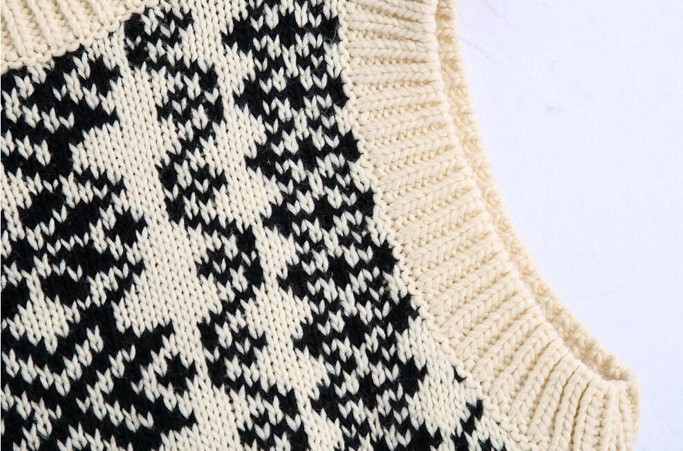 90's Vintage Geometric Flower Knitted Sweater Vest Preppy Style Korean Clothing V Neck Sleeveless Cardigan Y2K Knitwear 210429