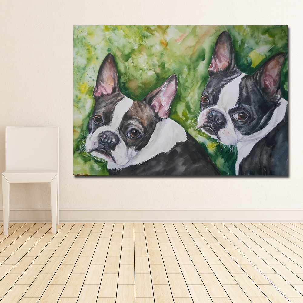 Boston Cute Sweet Dog Painting Wall Art Print Canvas Painting For Kids Room Decor Animal Picture Unframed