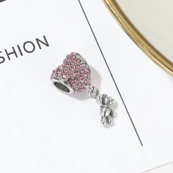 Fits Bracelets 20pcs Heart Bear Crystal Enamel Pendant Charms Beads Silver Charms Bead For Women Diy European Necklace Jewelry