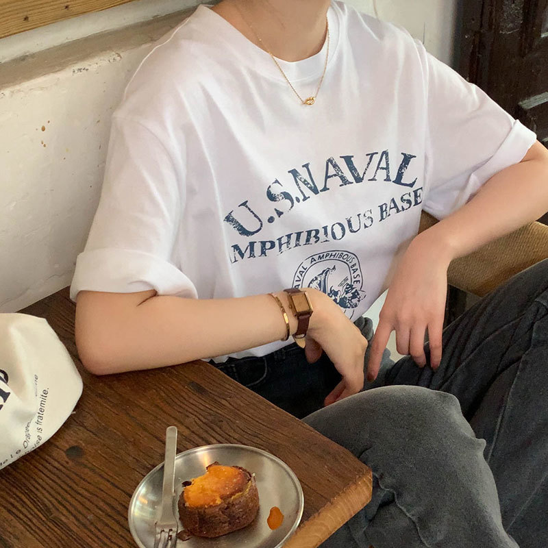 2colors summer korean style Pattern print Loose short sleeve crop top for womens t-shirts womens tee shirt femme (X1902) 210423