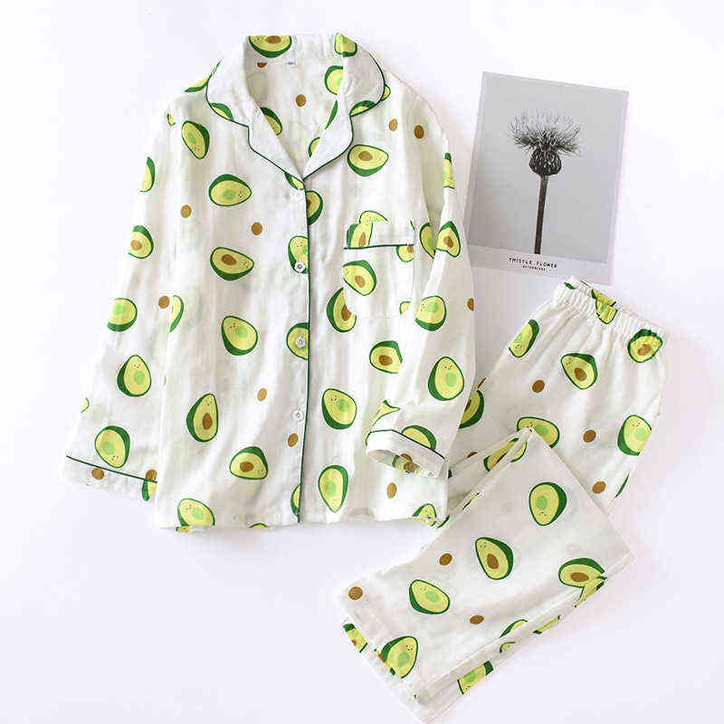 Fresh pajamas sets women 100% gauze cotton Japanese summer long sleeve casual sleepwear women simple cute bear pyjamas 211118