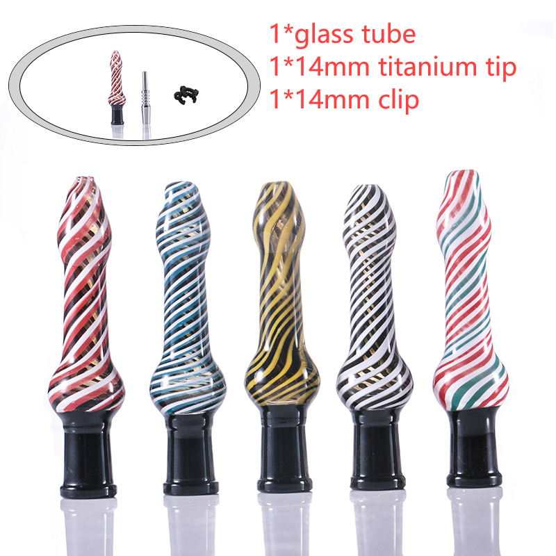 Glass Dab Straw with 14mm titanium tip assorted glass colors Plastic clip included for smoke shop
Glass Dab Straw with 14mm titanium tip assorted glass colors Plastic clip included for smoke shop