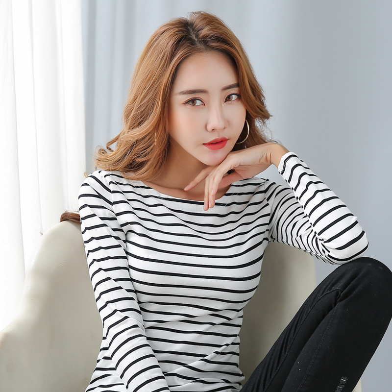 Long Sleeve T Shirt Women Spring Autumn Tops Striped Base Tees Female Casual Round Neck T-Shirts Plus Size 5XL 210514