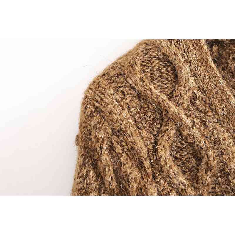 Spring Vintage Twist Striped Knitted Cardigan Retro Ugly Sweater Woman Single-breast Diamond Buttons Long sleeve Short Jumper 210429