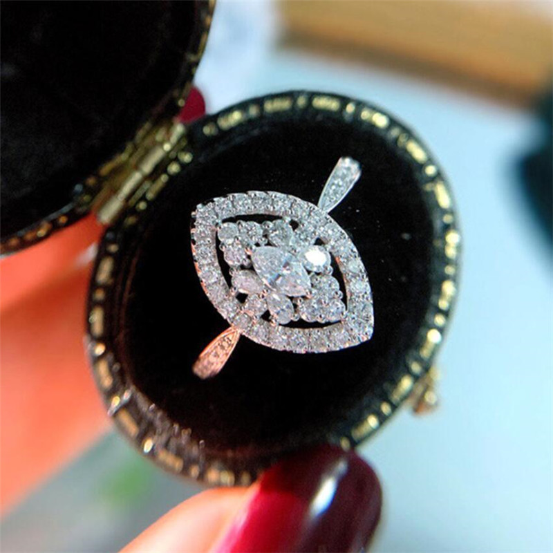 Size 6-10 Luxury Jewelry Wedding Rings 925 Sterling Silver Fill Marquise Cut White Topaz CZ Diamond Gemstones Eternity Women Engagement Bridal Ring Fo