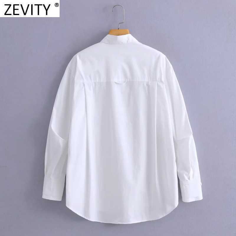 Zevity Spring Women Fashion Turn Down Collar White Smock Blouse Office Ladies Breasted Shirts Chic Blusas Tops LS9292 210603