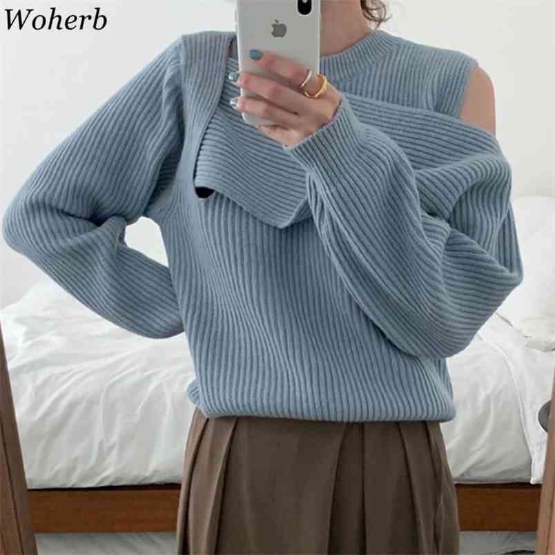 Sweater Women Sexy Off-shoulder Knit Winter Jumpers Elegant Solid Full Slim Pullover Korean Chic Tops 210519